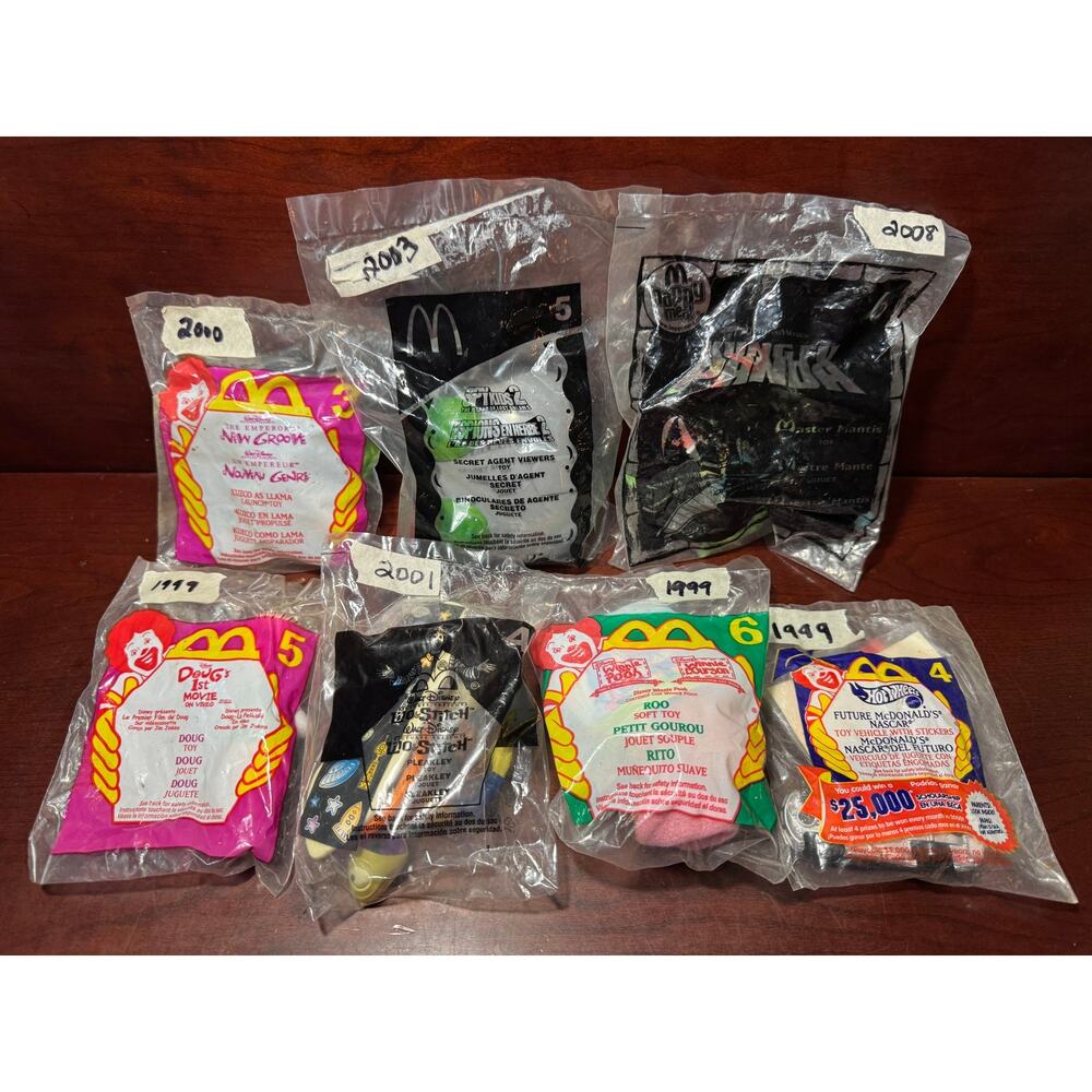 Lot of 7 Vintage McDonalds Happy Meal Toys All Unopened & New